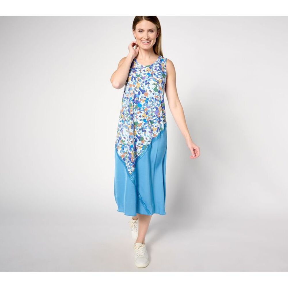 Liberare Women's Petite Dress PXL Mixed Media Printed Blue A635909